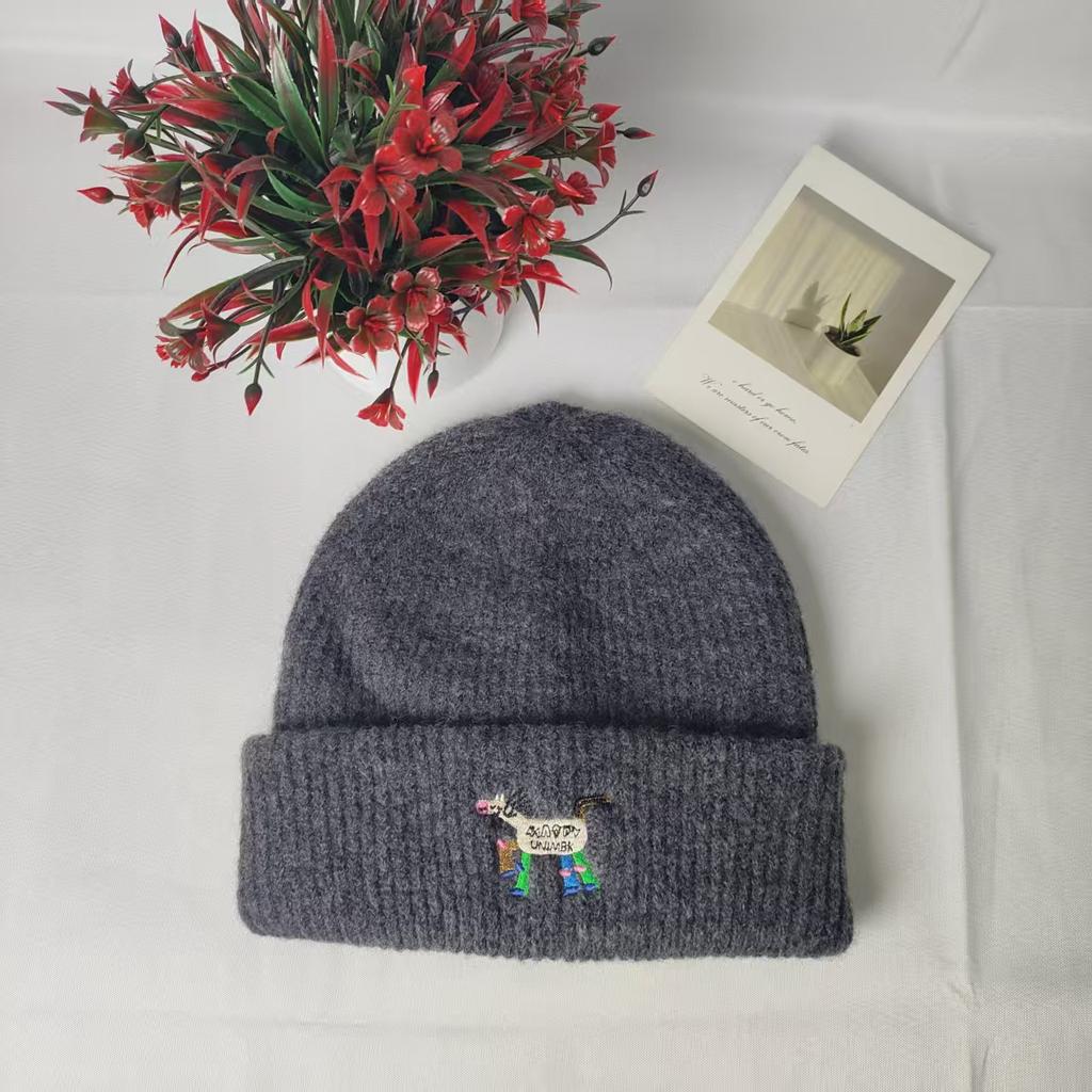 Cute Pony Wool Hat Female Hip-hop Simple Warm Double-layer Knitted Hat Ear Protection Cold-proof Pullover Hat Male