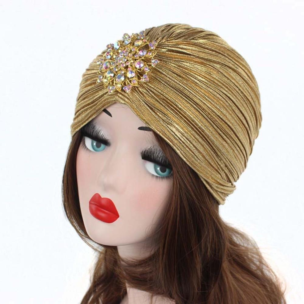 Chemo Cap Luxury Indian Hat Pleated Elastic Beanies Ethnic Style Women Turban Cap Hair Accessories