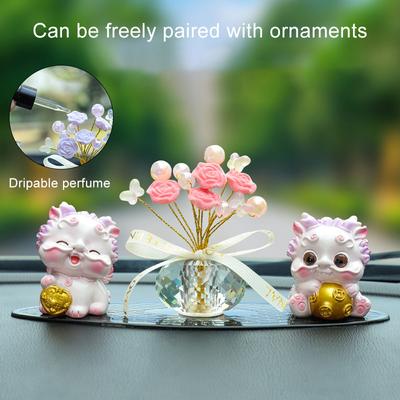 1PC Resin Crystal Roses Simulation Plant Potted Center Console Car Ornament Pendant Decoration