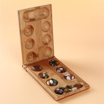 Lernspielzeug für Kinder, Mancala-Brettspiel, faltbares Bambusbrett, Stein-Reisespiel