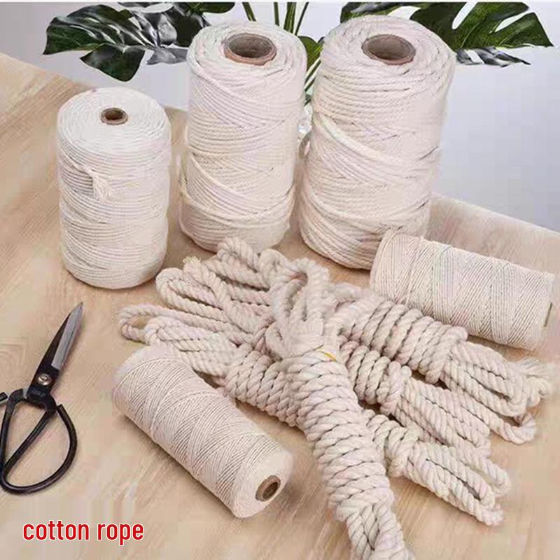White Four-Strand Braided Cotton Cord, Various Thicknesses for Decorative DIY Weaving