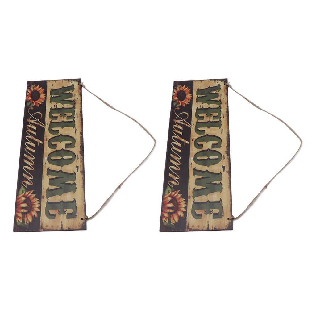 2pcs Halloween Sunflower Wooden Welcome Sign Fall Autumn Decorative Wall Board Hanging Ornaments for Indoor Outdoor