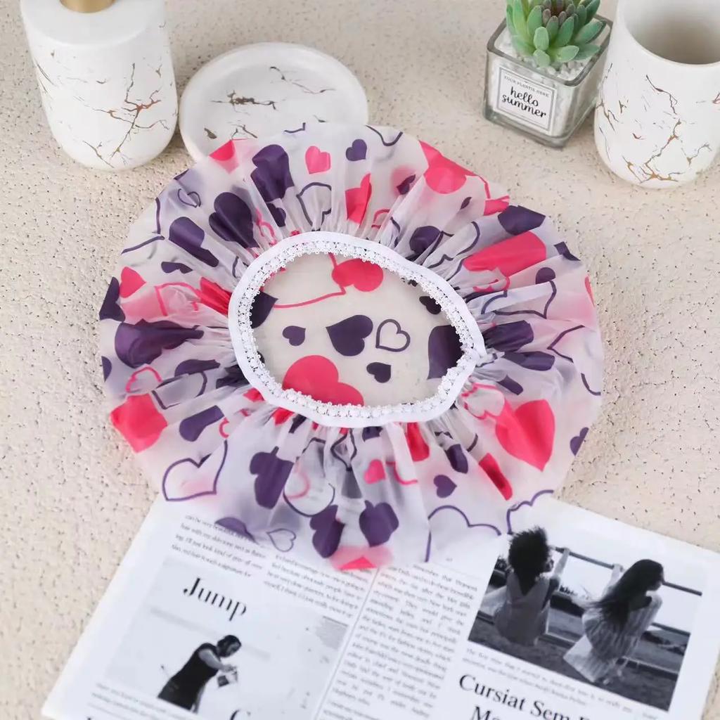 1PC Reusable PE Shower Cap - Adjustable Printed Design with Elastic Band for Spa Salon & Kitchen Oil Fume Protection Shower Cap