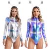 Macacão Astronauta Espacial Feminino Aro de Cabelo Alienígena Manga Longa Bodycon Metálico Brilhante Macacão