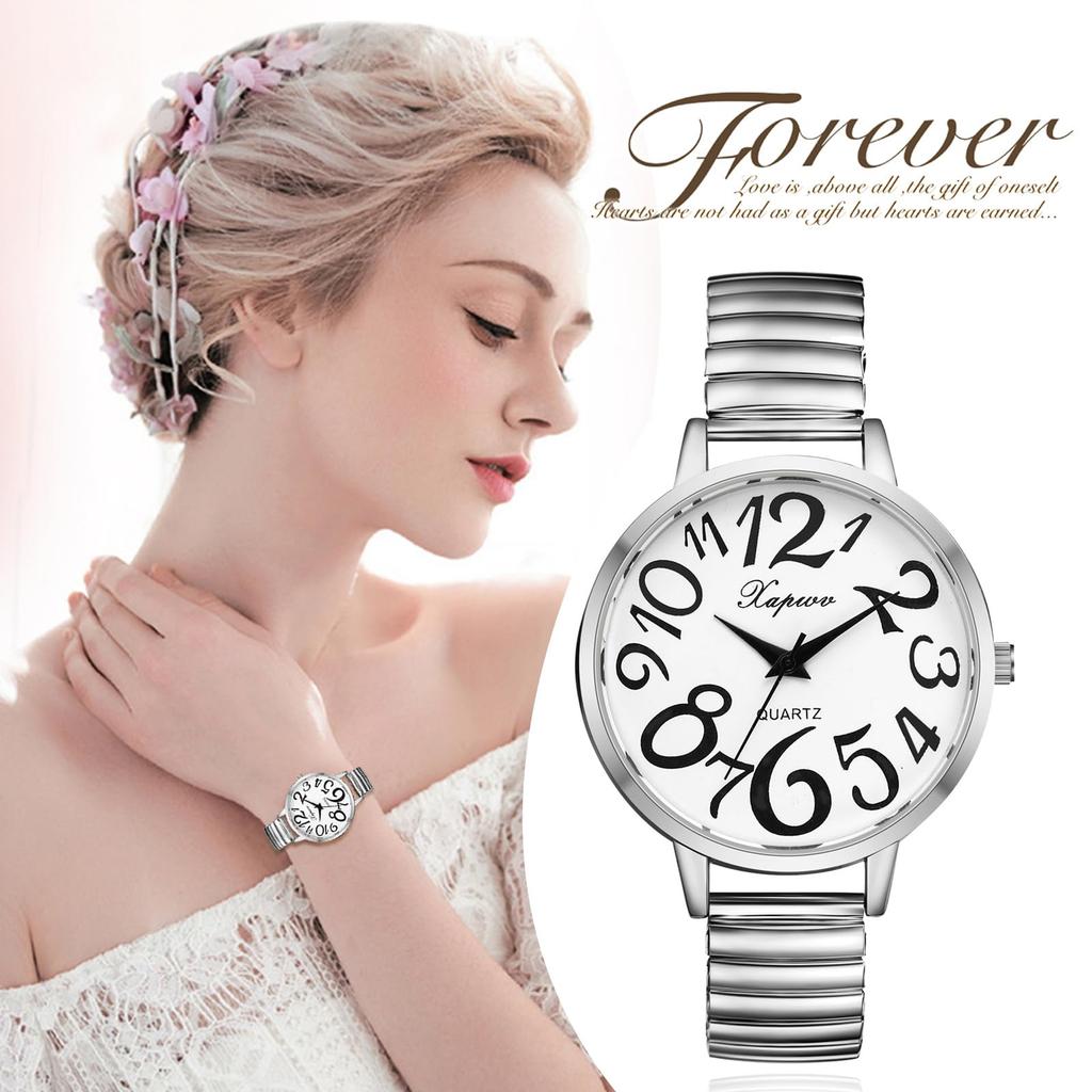 Analoguhr mit großem elastischem Einheitsgröße Einfach und stilvoll Quarz Mode Perfektes Geschenk für oder Ihre Freundin Damen Ziffern, Armband, Meistens,