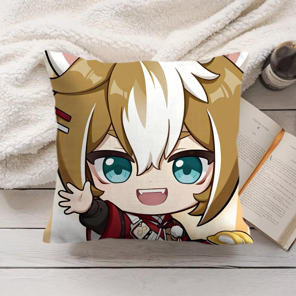 Gorou Cute Genshin Impact Cushion Cover Silky Short Plush Invisible Zipper Dustproof Sofa Pillow Case For Home Decor