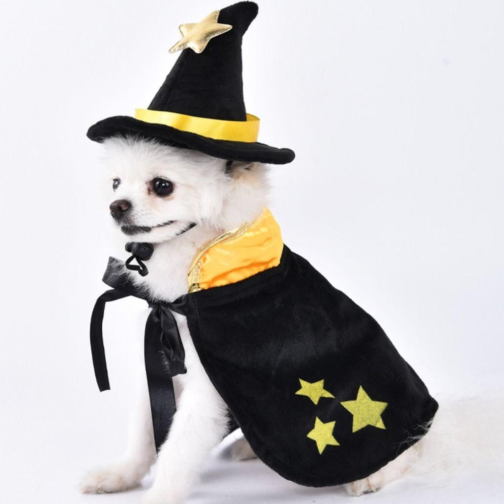 With Witch Hat Halloween Pet Costume Star Kitten Dress Cool Cat Cosplay Cloak  Festival