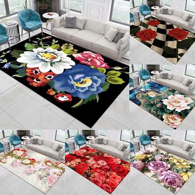 Artistic Floral Pattern Area Rug With Colorful Vivid Flower Designs Soft Decorative Carpet For Living Room Bedroom Home Decor
