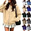 Women's Fashion Hooded Zip-Up Jacket Loose Fit Long Sleeve Color