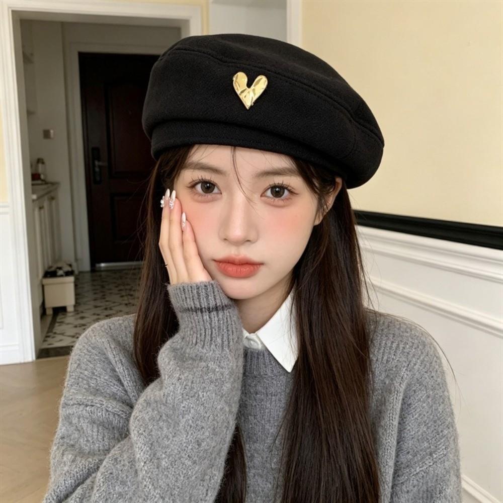Solid Color Painter Hat Thick Octagonal Cap Comfortable Love Beret Autumn