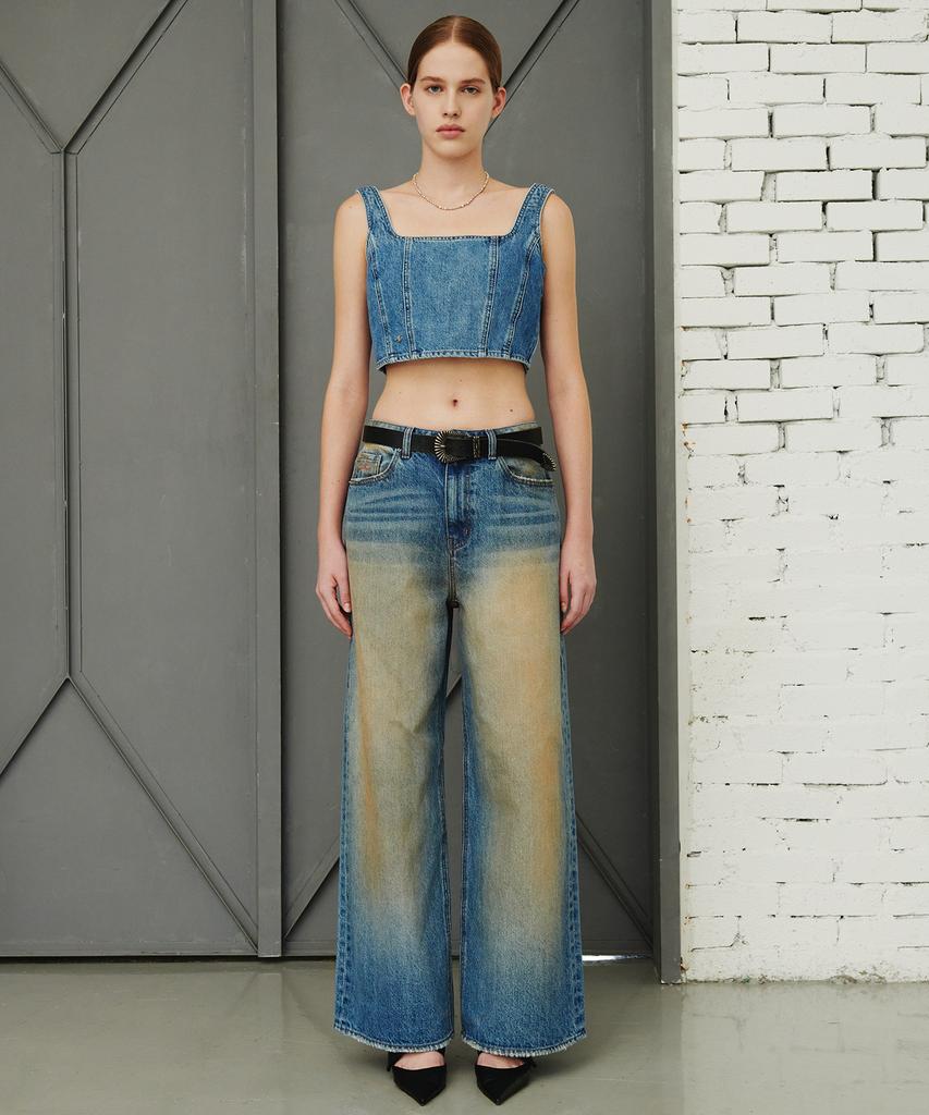 PLAC WOMEN Sleeveless Denim Crop Top T73 Mid Blue