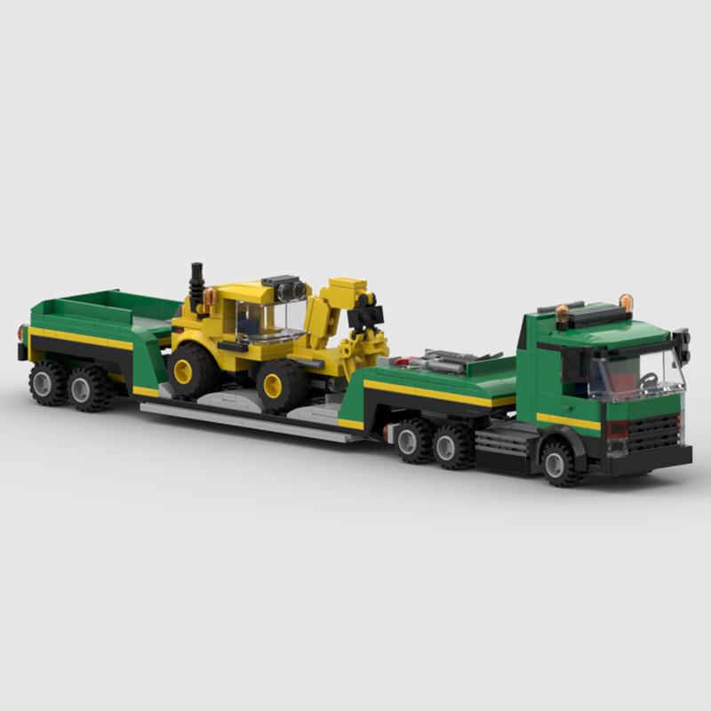 MOC Building Blocks Green Truck + Yellow Trailer Creative Gift Set Construction Vehicle Model