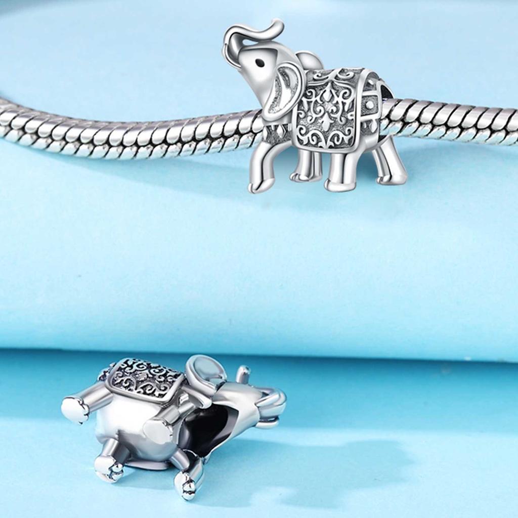 S925 Silver Cute Animal Panda Raccoon Koala Elephant Beaded Bracelet DIY Jewelry Charm Beads Accessories