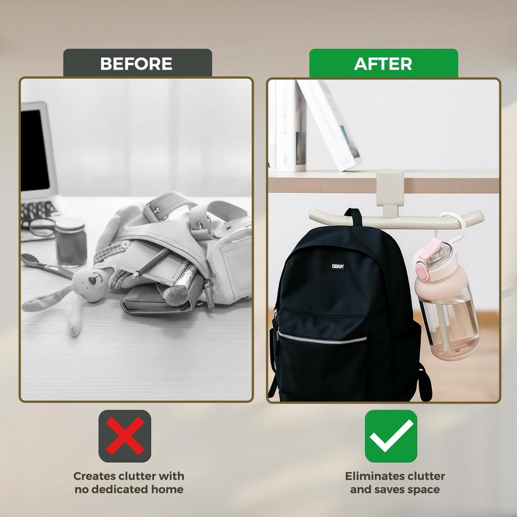 80-Pfund stabiler Stahlhaken für Tasche am Schreibtisch: Verstellbarer Handtaschenhalter Rucksackhalter Platzsparender Tischorganizer für Büro Zuhause Klassenzimmer - Schwarz 10.14