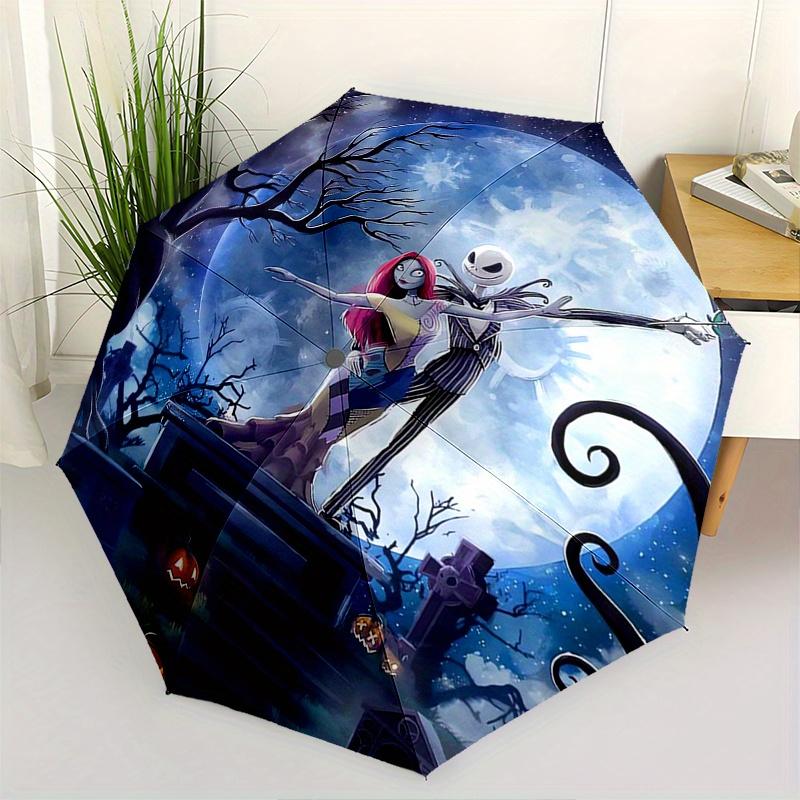 

Jack Skellington, Sally Automatic Opening and Closing Umbrella - 8 Ribs Portable Folding Umbrella with Plastic Handle, Suitable for Leisure