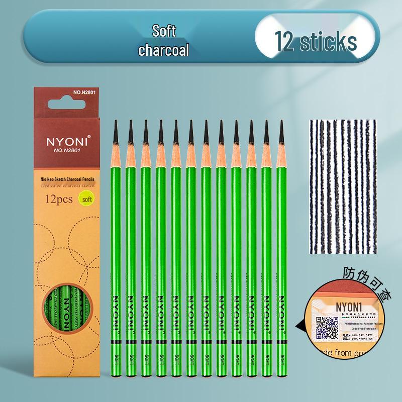 Neoni Matte Sketching & Soft Charcoal Pencils for Art Students with Professional Painting Brushes.