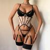 Damen Sexy Dessous-Set, Mit Metallkette Verziert, Durchsichtiges Netz Slim Fit Outfit Mit Strümpfen