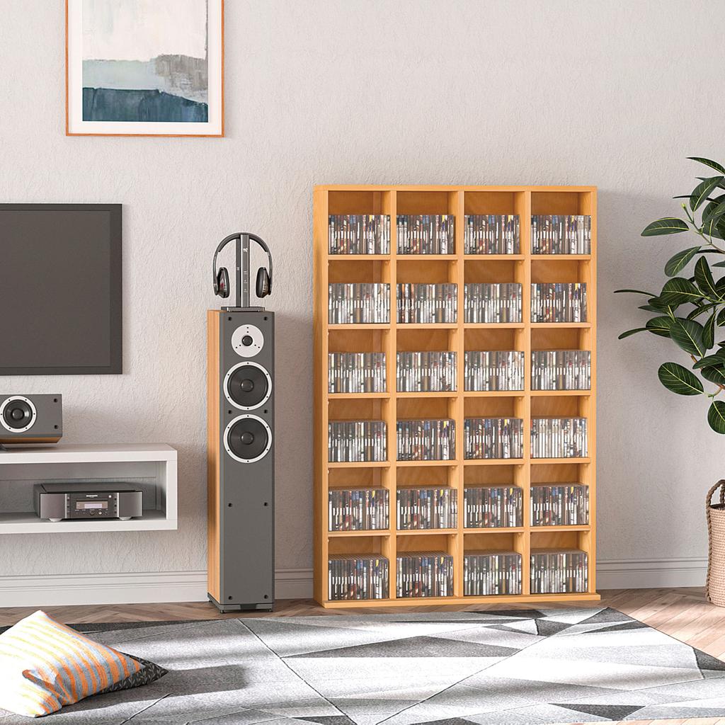 CD Storage Unit With Adjustable Shelves 89 X 130.5 Cm Beech Wood Finish