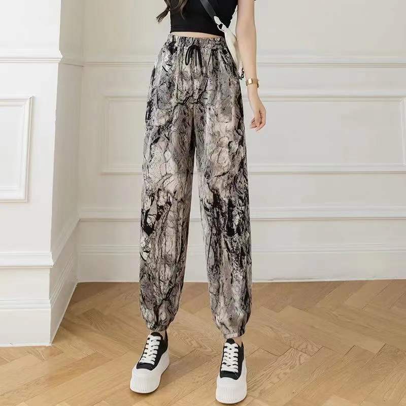 Summer Women's Printed Harem Pants Thin and Loose Ankle Pants Corset Bloomers