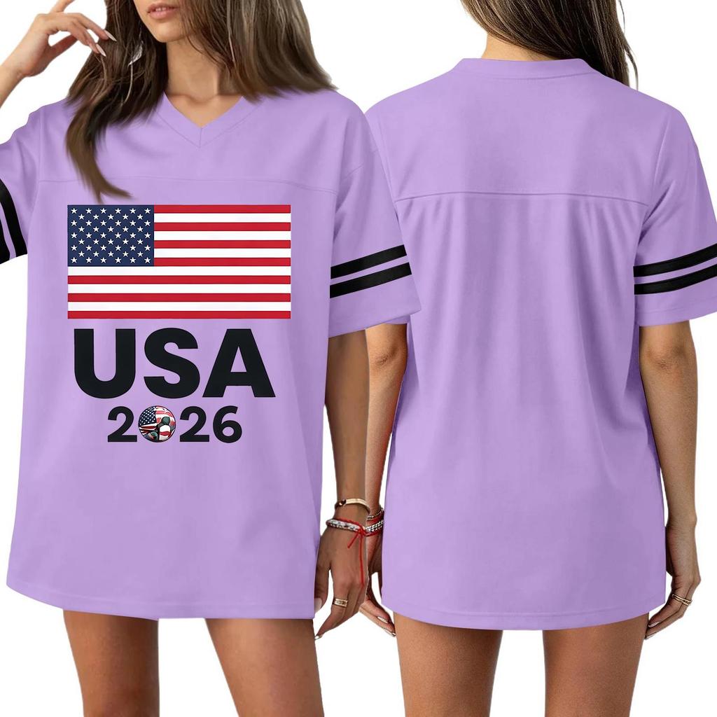 Women's Casual & Stylish V-Neck Sports — Print Short-Sleeve Athletic T-Shirt Top
