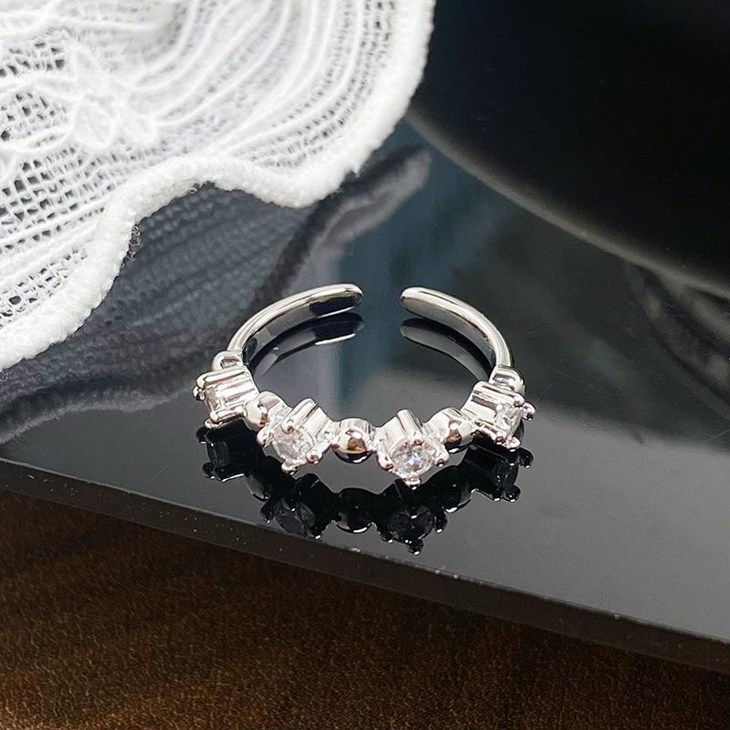 Light Luxury Full Diamond Inlaid Zircon Super Flash High-End Open Ring Exquisite Elegant Ring Woman