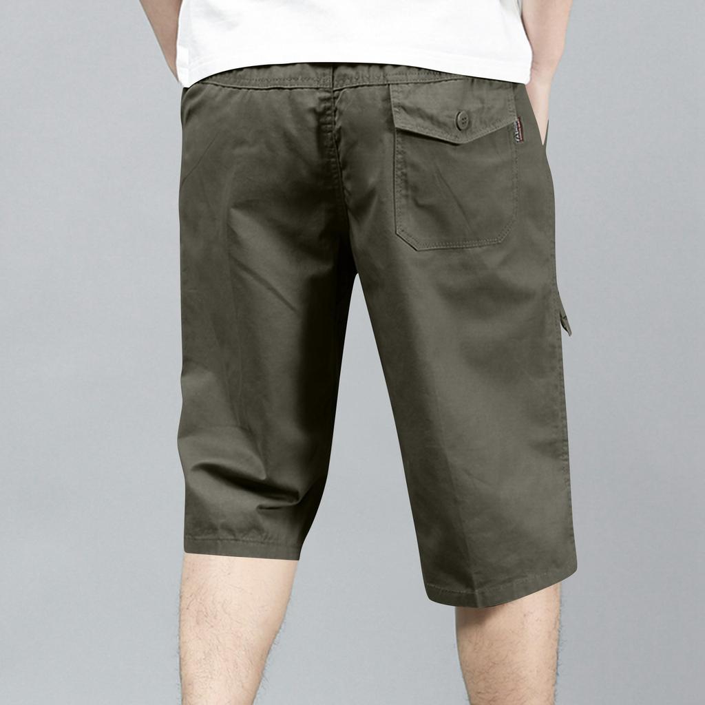 Men's Loose Fit Cargo Shorts with Multiple Pockets Drawstring Waist Casual Knee Length Cotton Shorts for Daily Wear