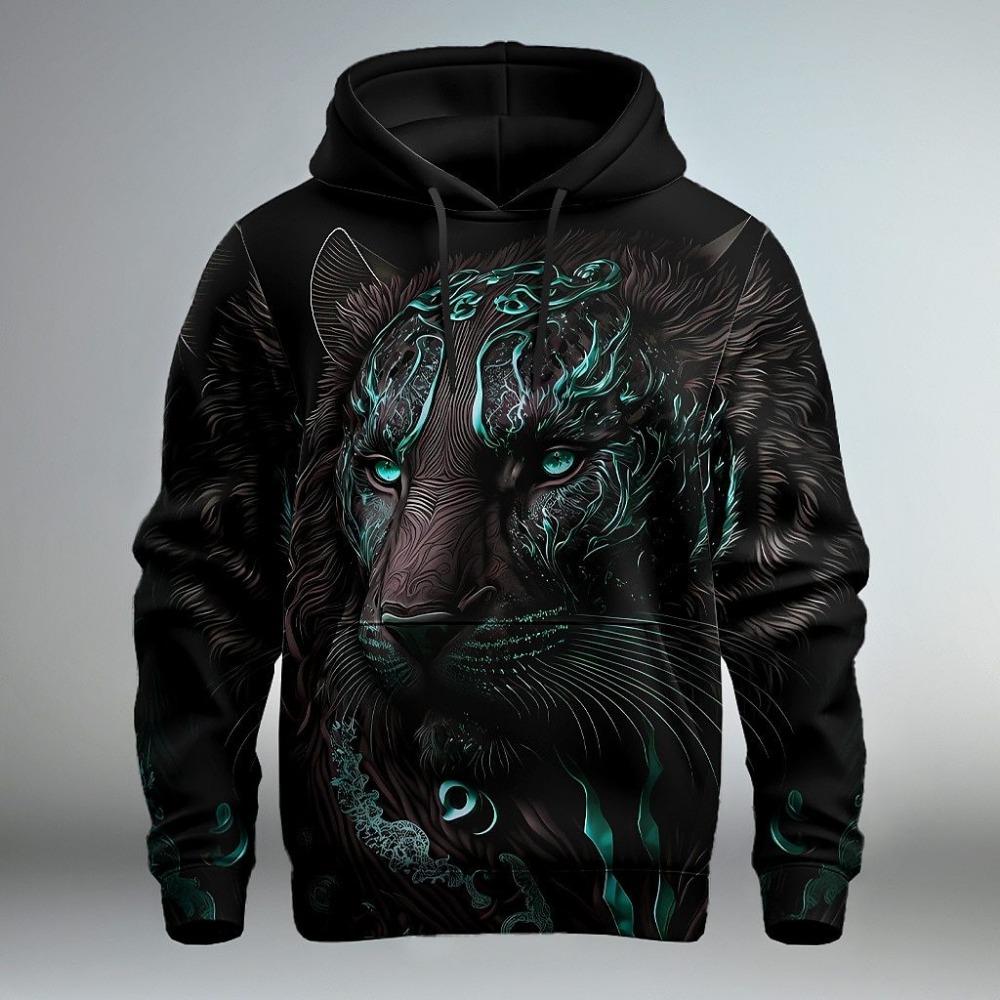 Fierce Animal Lion Pattern 3D Digital Printing Men's Fashionable Hooded Sweatshirt