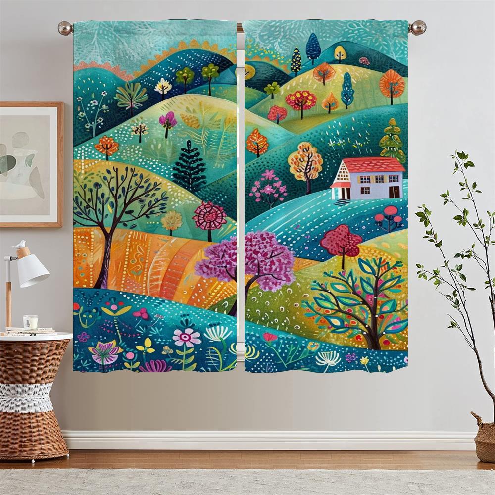 Gorgeous Painting Blackout Luxury Curtains for Living Room on Sale Bedroom Decoration Kitchen Curtains Salon 2 Cheap Pieces the