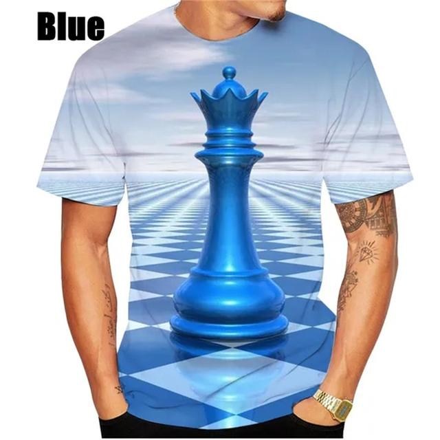 Schach Herren T-Shirt 3D-Druck Schach T-Shirt Modisches Kurzarm-Hip-Hop-T-Shirt Lockeres Freizeit-T-Shirt Atmungsaktives Bequemes Oberteil