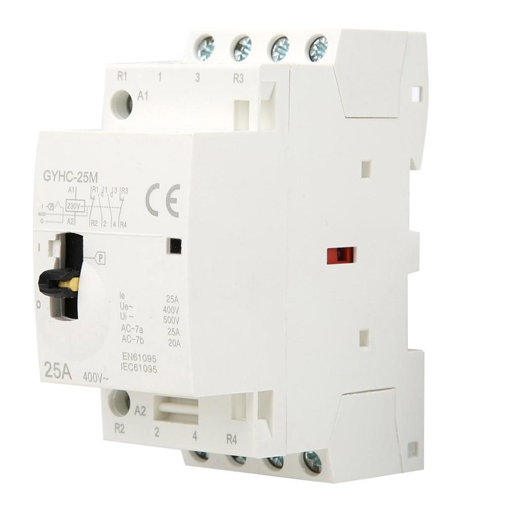 4P 25A 220V 50Hz DIN Rail Household AC Contactor with Manual Control Switch