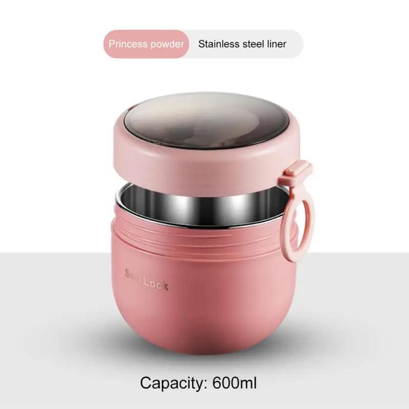 600ml Frühstücksbecher Müsli Nuss Joghurt Salat Suppenbecher Behälter mit Gabel Thermo Mikrowellen Lebensmittelaufbewahrung Bento Box Lunchbox