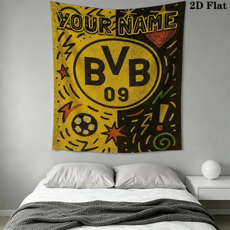 Custom Name Borussia Dortmund Wall Tapestry Aesthetic Wall Hanging Printed Fabric Blanket Decorative Tapestries for Bedroom Living Room Home Decor