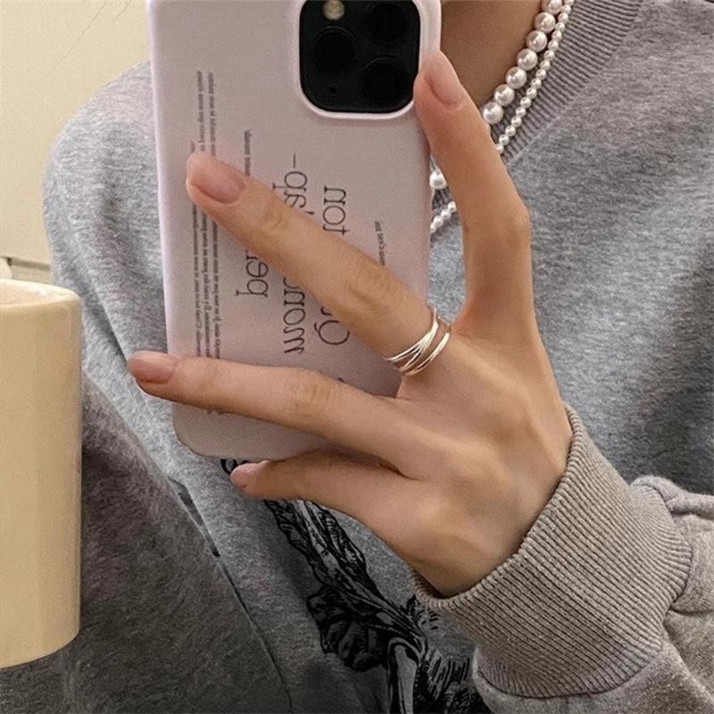 Korean simple 925 sterling silver cross three-layer ring cold wind index finger ring niche design open ring