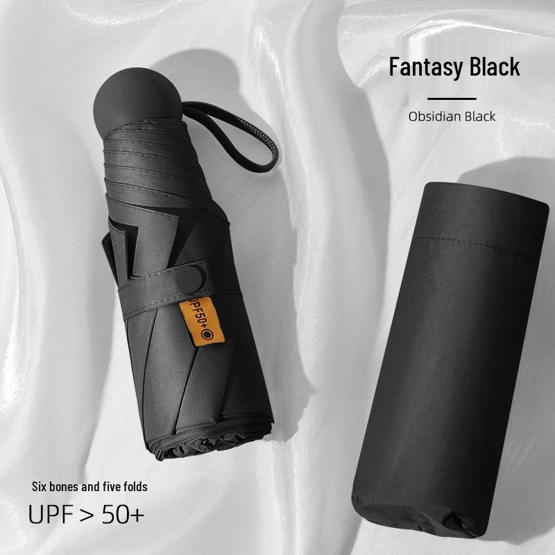 Compact Dual-Use Sun and Rain Umbrella with Black Glue Sunshade - Stylish Ladies' 5-Fold Capsule Design
