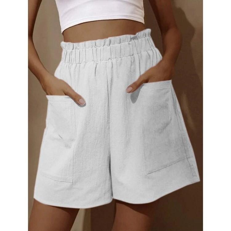 

Women s High Waist Shorts Fashion Large Size Wide Leg Casual Shorts S белый