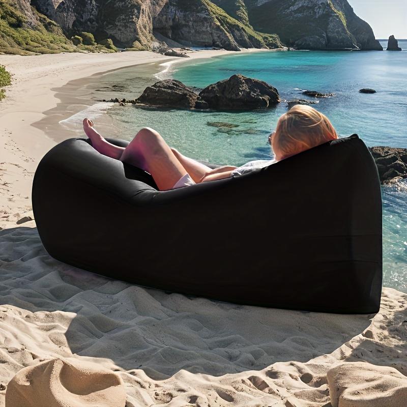 Надувной садовый диван для одного человека Быстрое надувание 2-в-1 Воздушный диван и спальный мешок Портативный легкий для ленивого отдыха чёрный