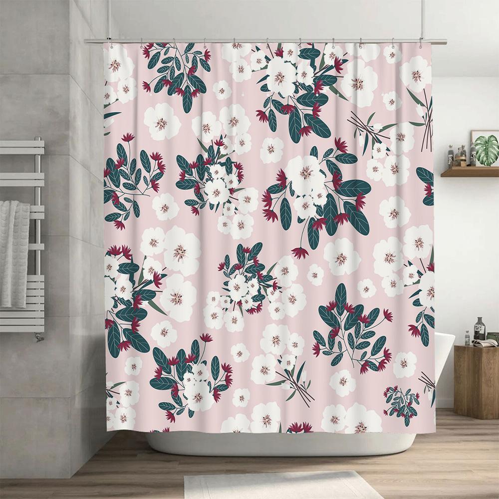 Delightful Floral Print Shower Curtain for Bathroom Decor Pink Red Green White Waterproof 180X180cm