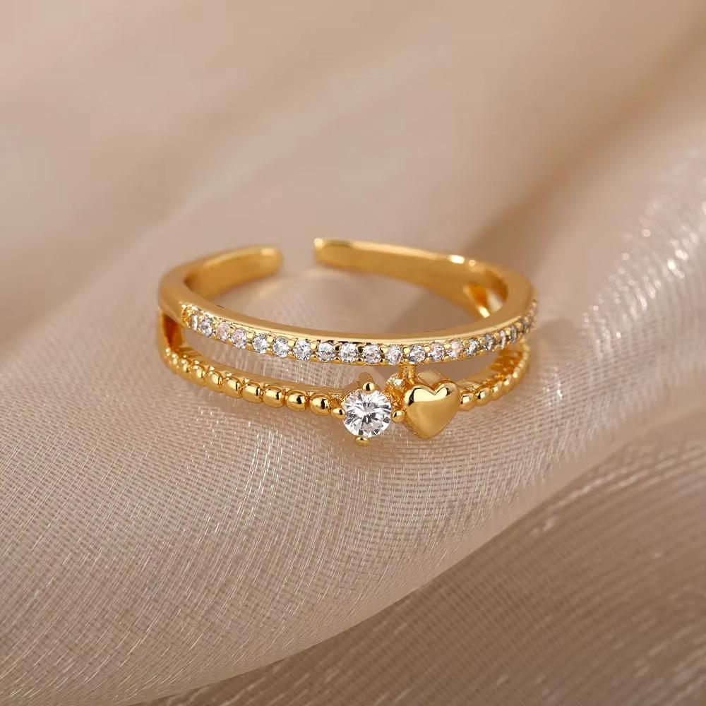 Zirkon Kristall Geometrische Ringe für Damen Edelstahl Goldfarbe Verstellbarer Fingerring Trendiger Hochzeitsschmuck Luxus