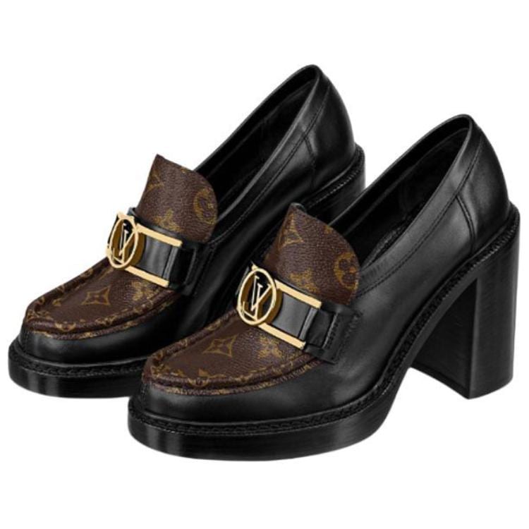 Louis Vuitton Academy Heeled Loafers 'Black With Brown Monogram' Women's 1A86LV