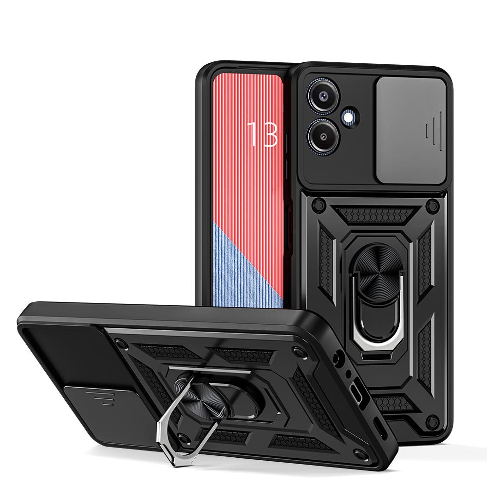 KEYSION Shockproof Case for Samsung A06 A05 A04 Silicone+PC Slide Camera Lens Protection Ring Stand Phone Cover for Galaxy A06