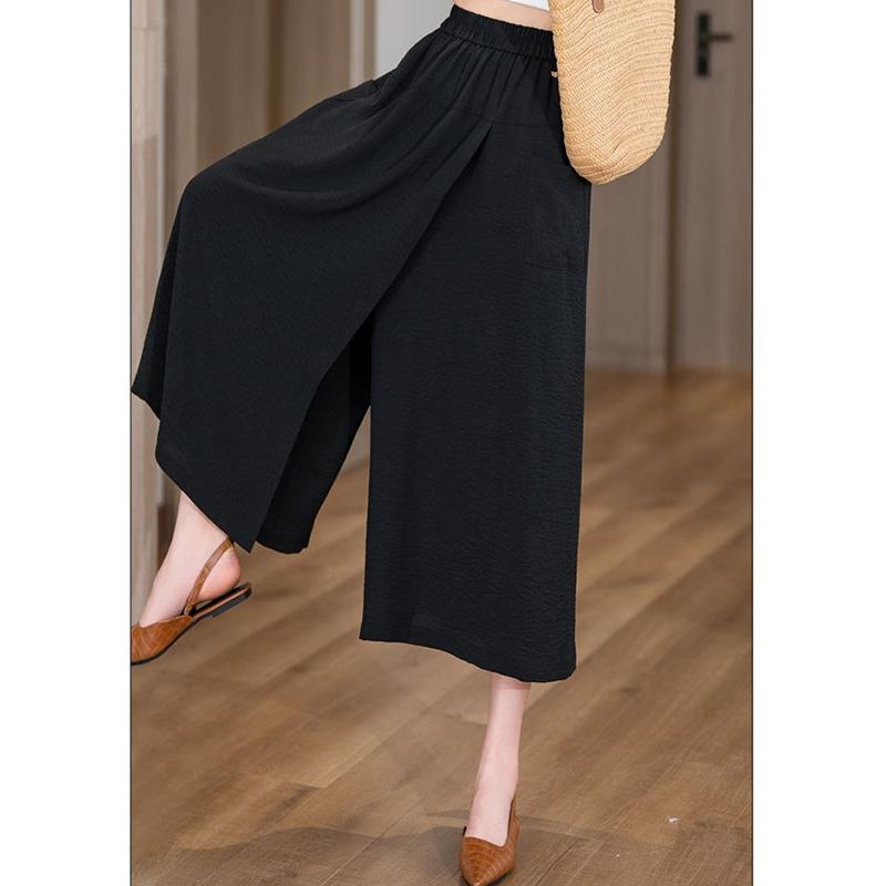 Women Thin Casual Calf Length Pants Girls Slim Fit Baggy Loose Slit Capri Pants Lady High Waisted White Coffee Black Mom Slacks