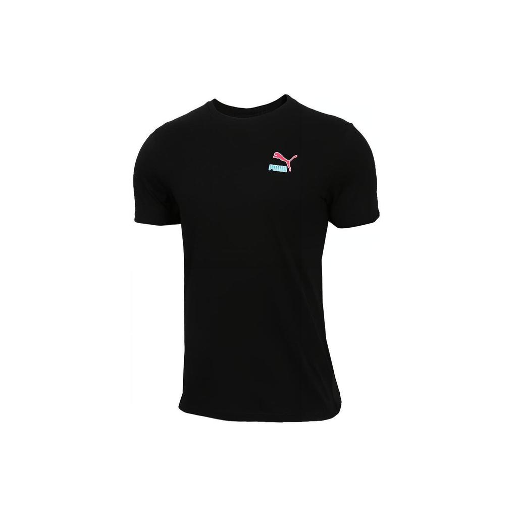Puma Logo Print Short Sleeve T-Shirt Men Tops Black 579124-01