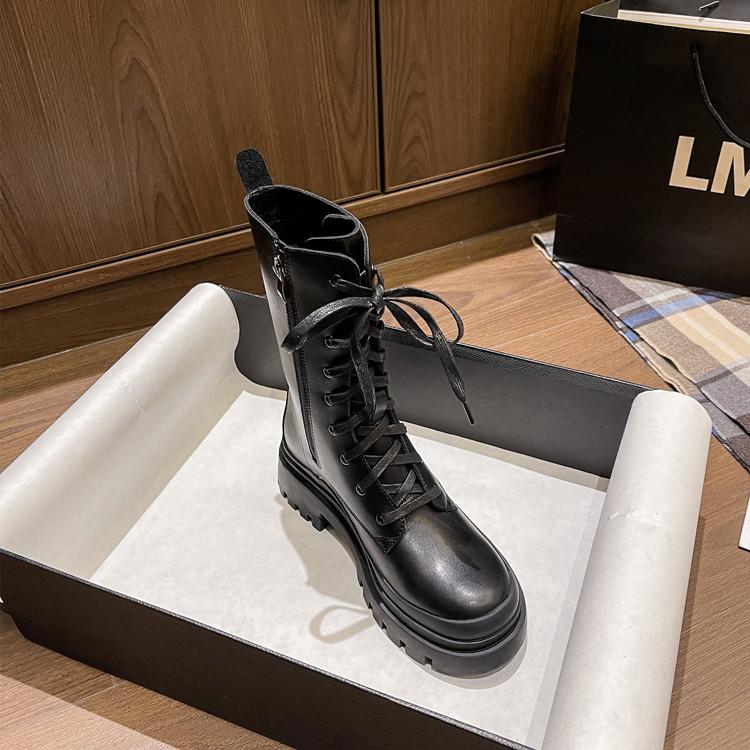

Thick-soled Martin boots women s 2025 new autumn and winter nine-hole medium boots British style thin thick heel black knight boots 40 чёрный