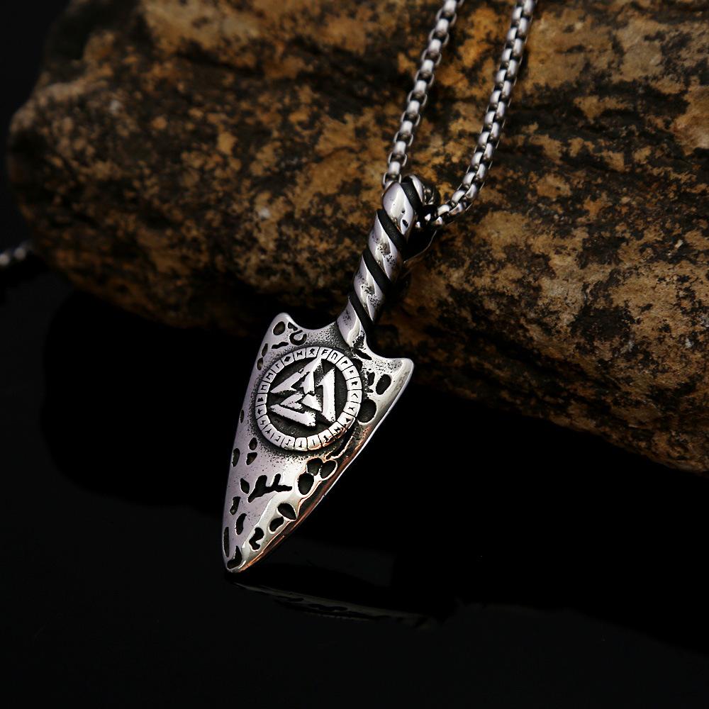 Men's Stainless Steel Necklace Triangle Standard Viking Rune Titanium Steel Pendant Nordic Jewelry