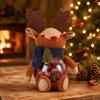 Decorative Treat Holder Christmas Candy Jar, 3D Plush Reindeer Bear Clear Container Seasonal Gift Packaging with Scarf, Holiday Snack Storage Box for