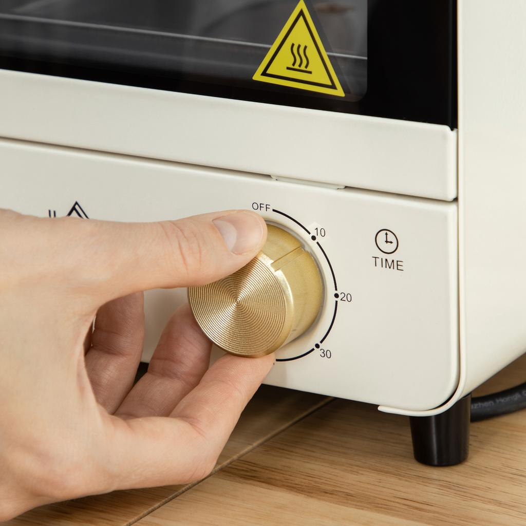 Mini Oven 15L Capacity, Height-Adjustable Baking Tray and Wire Rack, 1000W, Cream White
