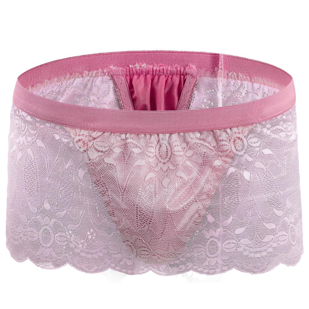 Men Sissy Lace Skirted Panties T-Back Thongs Sheer Mesh G-String Underpants Crossdressing Lingerie Gay Bugle Pouch Underwear