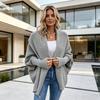 2026 Autumn/Winter New European and American Style Solid Color Bat-Sleeve Knit Cardigan Women's Loose Lazy Sweater Jacket