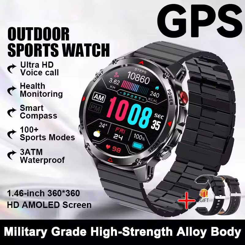 2026 New GPS Map Navigation Smart Watch Men Women Amoled Screen 3ATM Waterproof Sport SmartWatch Compass NFC BT Call Watches Men