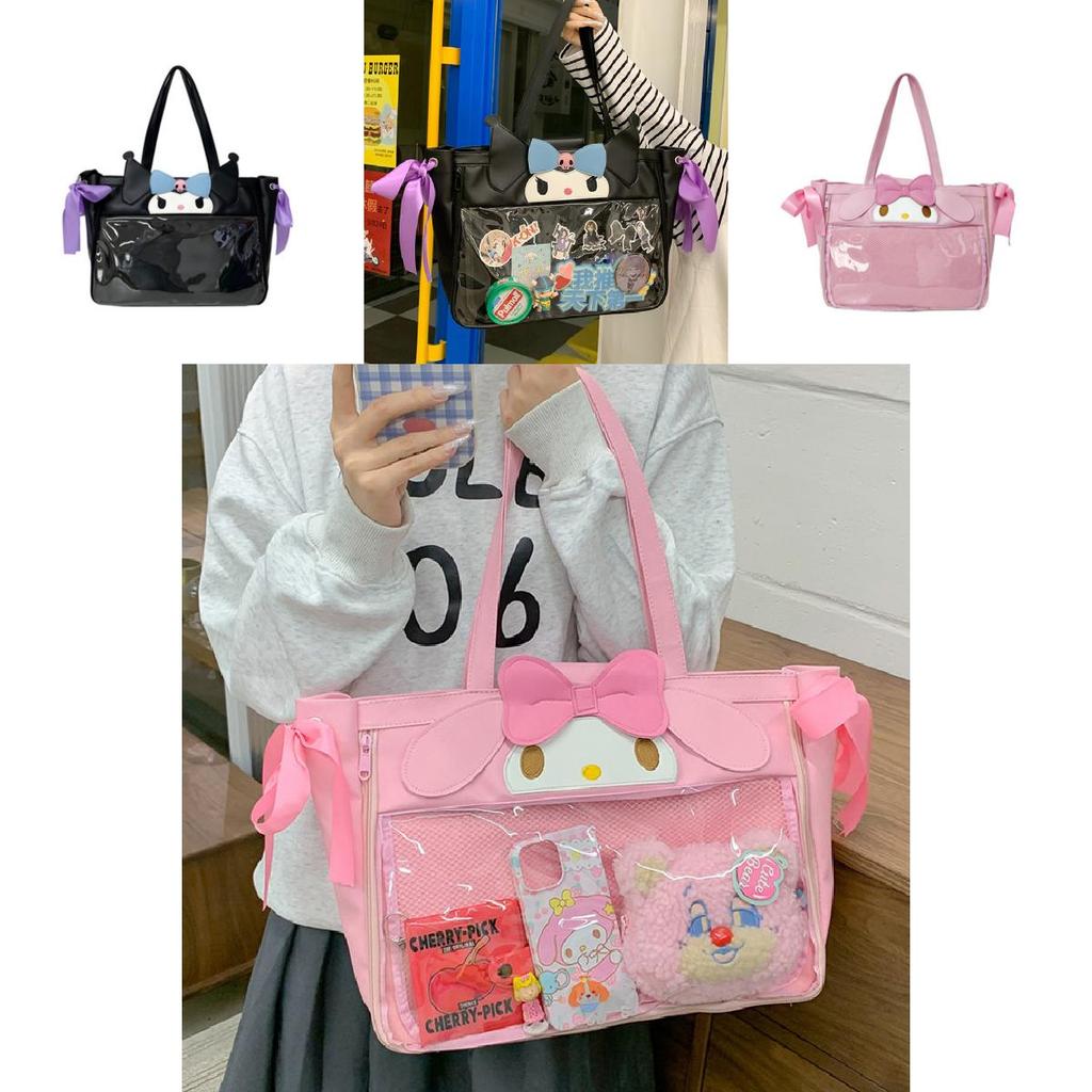 My Melody Design Women Casual Tote Bag With Transparent Compartment For Daily Use